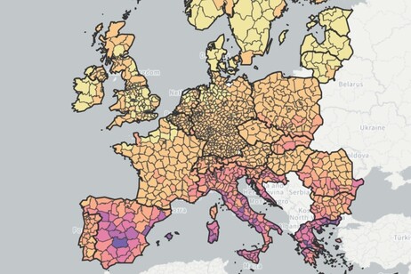 La mappa dei decessi dovuti al caldo in Europa nel 2100 (fonte: Lancet – JRC)