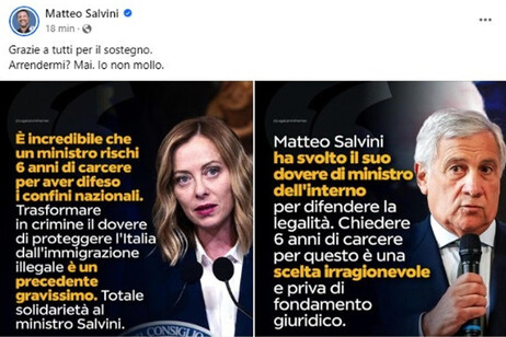 Il post su Facebook del Leader della Lega