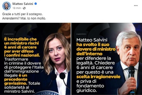 ++ Salvini, grazie a tutti per il sostegno, io non mollo mai ++