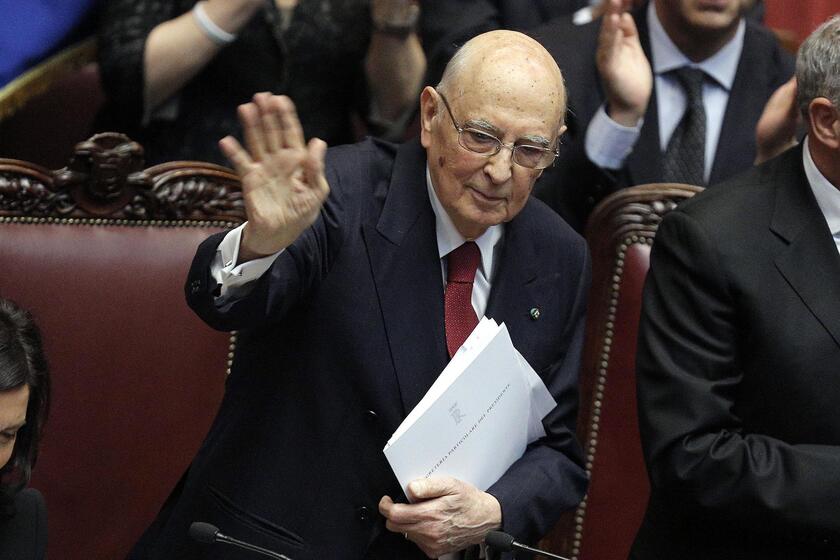 Napolitano durante il giuramento del suo secondo mandato - RIPRODUZIONE RISERVATA