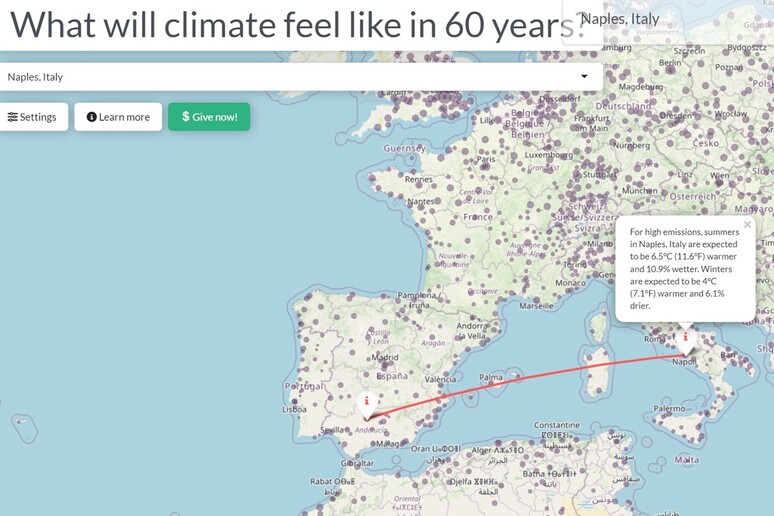 Il clima di Napoli nel 2080 sarà come quello di Cordoba oggi (fonte: Future Urban Climates) - RIPRODUZIONE RISERVATA