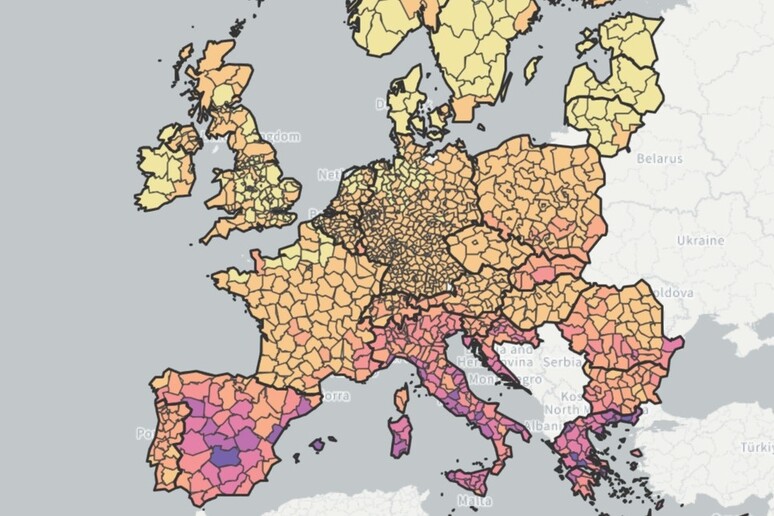 La mappa dei decessi dovuti al caldo in Europa nel 2100 (fonte: Lancet – JRC) - RIPRODUZIONE RISERVATA