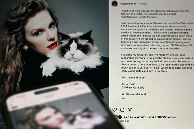 Taylor Swift 's Instagram post - RIPRODUZIONE RISERVATA