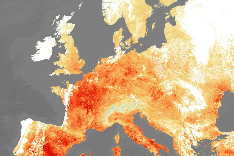 L 'ondata di calore del 2019 in Europa registrata dai satelliti (fonte: contains modified Copernicus Sentinel data (2019), processed by ESA, CC BY-SA 3.0 IGO, da Flickr) - RIPRODUZIONE RISERVATA